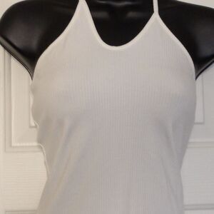 BCBG White Ribbed Halter Top Fitted Summer Tank Cami Spaghetti‎ Strap XXS